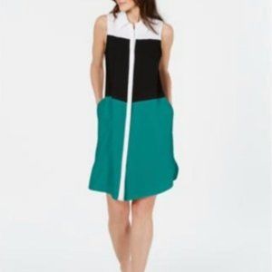 Alfani Colorblocked Shirtdress - Teal Colorblock